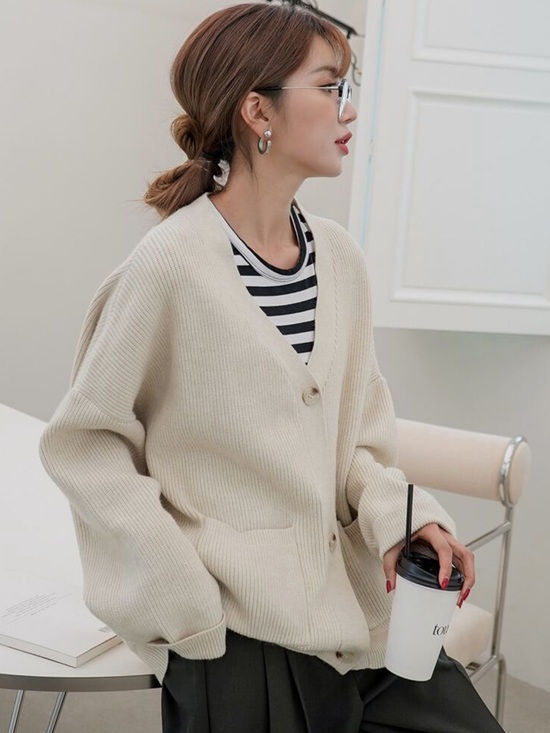 Dazy Sweaters - Women's Cream Button-Up V-Neck Cardigan Sweater